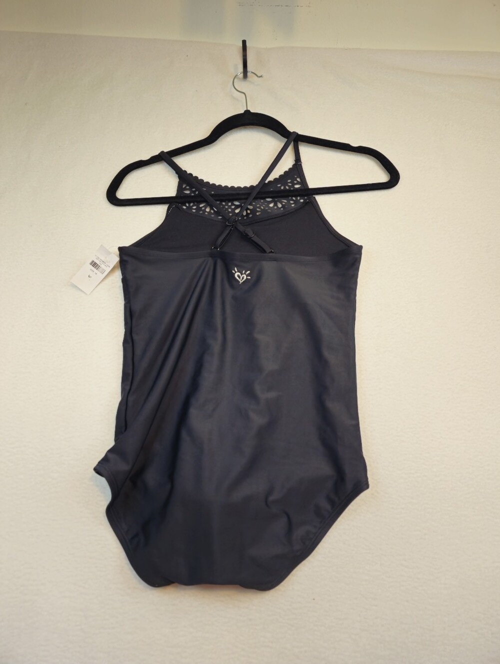 Justice Black High-Neck One-Piece Swimsuit with Laser-Cut Detail Girls Size 16 - Picture 9 of 9